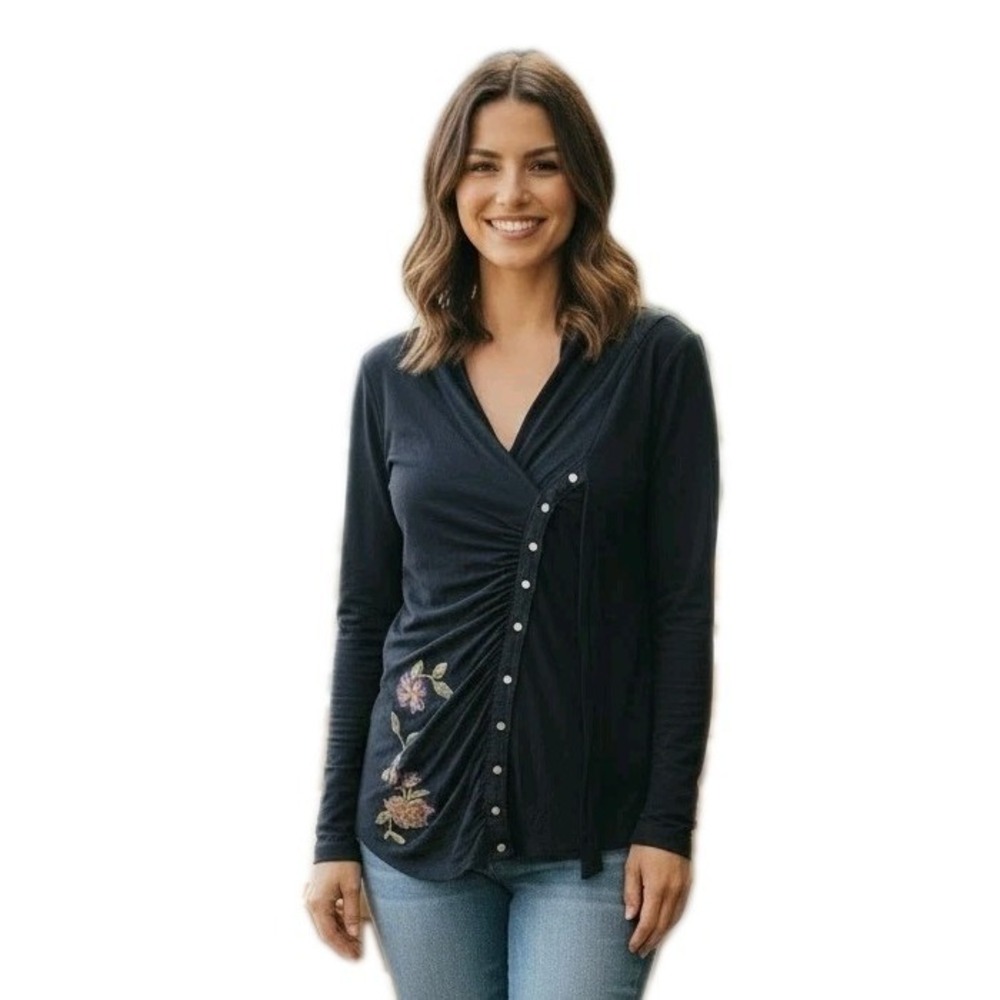 Michael Kors Women Asymmetrical Ruched Floral Embroidered Whimsigoth Boho Chic X